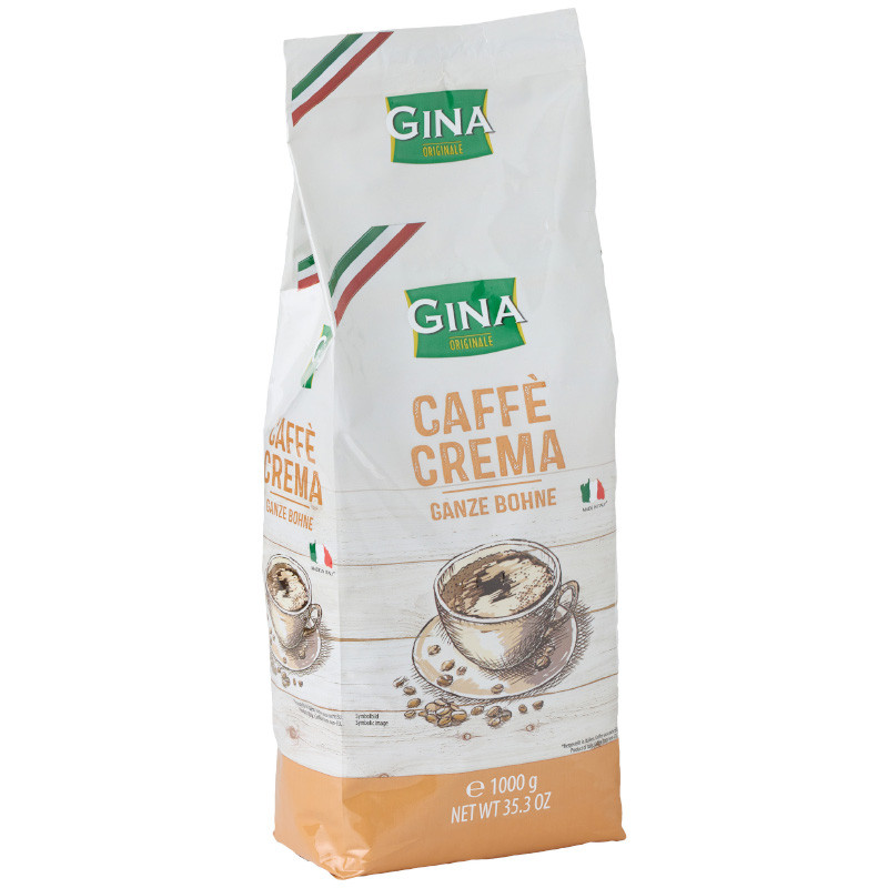 Gina Caffe Crema Bohne 1 kg. Vollmundiger Kaffee mit samtiger Crema für Vollautomaten